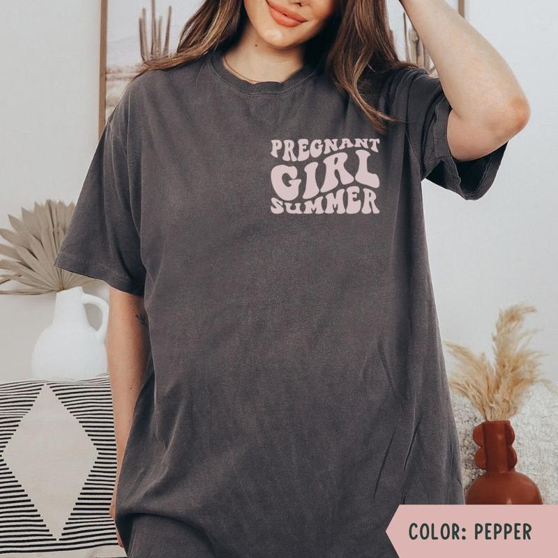 Pregnancy Shirt, Pregnant Girl Summer TShirt, Retro Pregnant Comfort Colors Shirt, Short Sleeve Pregnancy Announcement Reveal T-Shirt, Expecting Mom G Sweatshirt, Hoodie, Comfort Colors