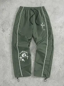 Men's Cross Jesus Print Trendy Sporty Pants with Lines, Gym Workout Running Trousers with Side Pockets, Athletic Quick Dry Breathable Sweatpants, Drawstring Elastic Waist, Adjustable Cuffs, Breathable Activewear Bottoms, Athleisure Design