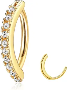 1 Pc Luxurious Golden CZ Clicker Navel Ring for Women Men Premium Copper Polished Golden Surface Belly Button Ring Brilliant Sparkling Cubic Zirconia Luxurious Look Ergonomic Curved Barbell Smooth Comfortable Wearing