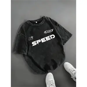 Men'S Heavyweight  Washed T-Shirt - Vintage Distressed Oversized Fit with Quick-Dry Breathable Fabric, Sweat-Absorbing Technology Graphic Print - All-Season Casual & Gym Wear, Machine Washable, Ideal Gift for Men Menswear Top