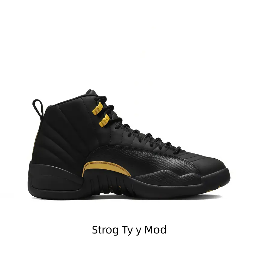 Uniform deep black upper paired with polished golden lace locks and curved midsole strip, layered pleated leather builds structured tall silhouette. The subtle gold accent fits dark streetwear to create low-key noble outfits all year round.