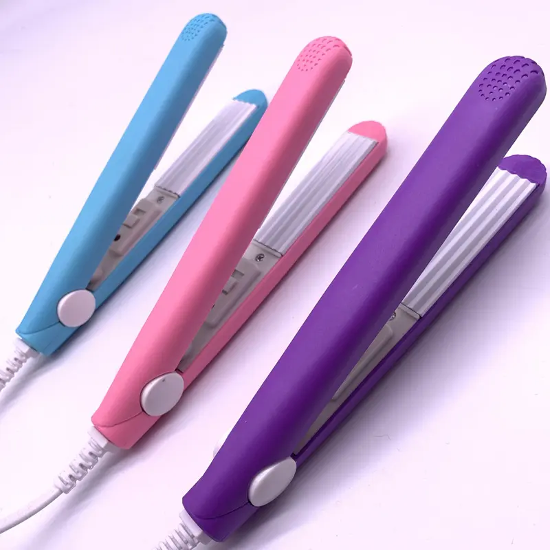 Pink Mini Electric Hair Crimper - Unisex Personal Care Hair Styling Tool with Corrugated Plates for Creating Waves, Volume Curls