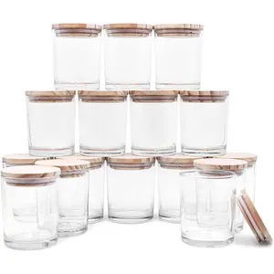 16 Pcs 7 OZ Thick Empty Clear Candle Jars with Wood Lids for Candle Making Sample Containers