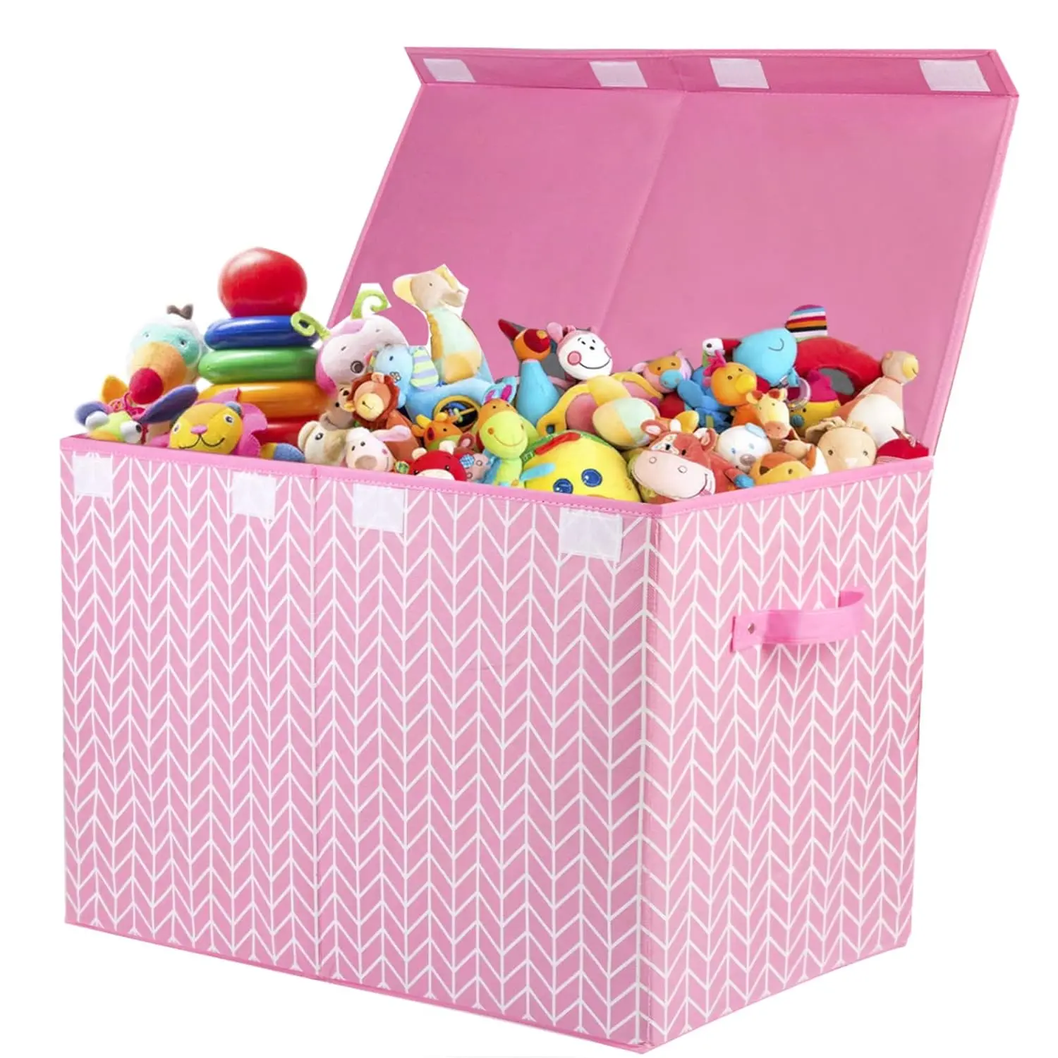 Pink MDF & Polypropylene Large Toy Storage Box Chest for Girls, Sturdy Multi-Purpose 83L Organizer Bin with Lid, 25x13x16" for Living Room, Nursery, Wood