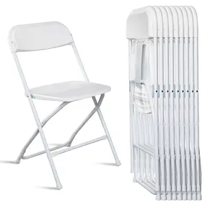 Karlhome 4/6/10 Folding Chairs, White & Black, Steel Frame, 350lb Capacity, Available in 4/6/10 packs for indoor/outdoor events, weddings, parties, gathering