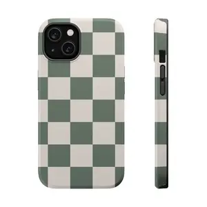 Sage Green Checkered Aesthetic iPhone Case For iPhone 17 16 15 14 13 12 Pro Max Plus Mini, Trendy Phone Accessories, Suitable For SmartPhone Samsumg Iphne