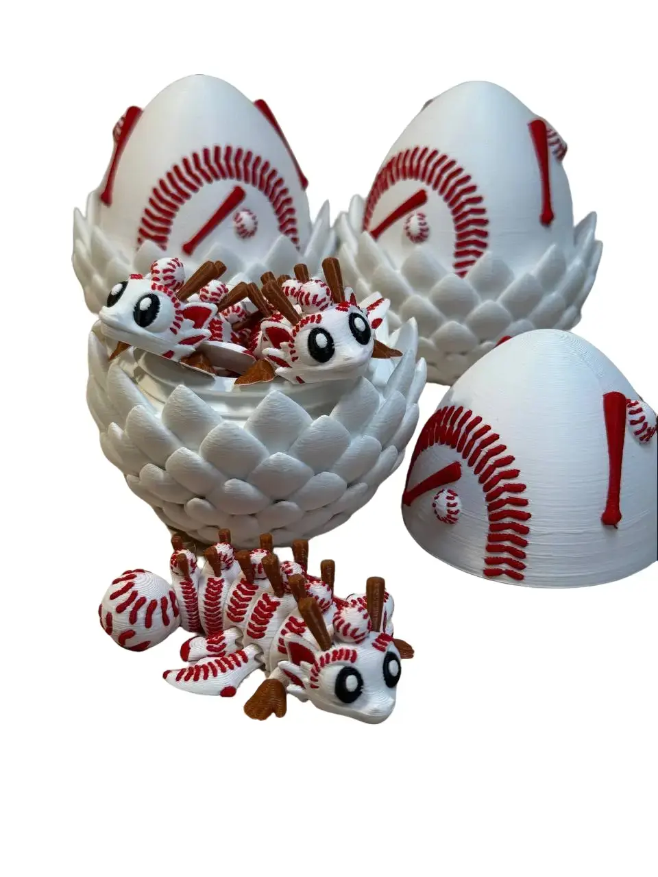 Dragon Egg Figurine with 2 Articulated Baby Dragons Inside – 3D Printed Surprise Egg Collectible, Flexi Dragon Statue, Desk & Shelf Decor, Gift for Dragon Lovers