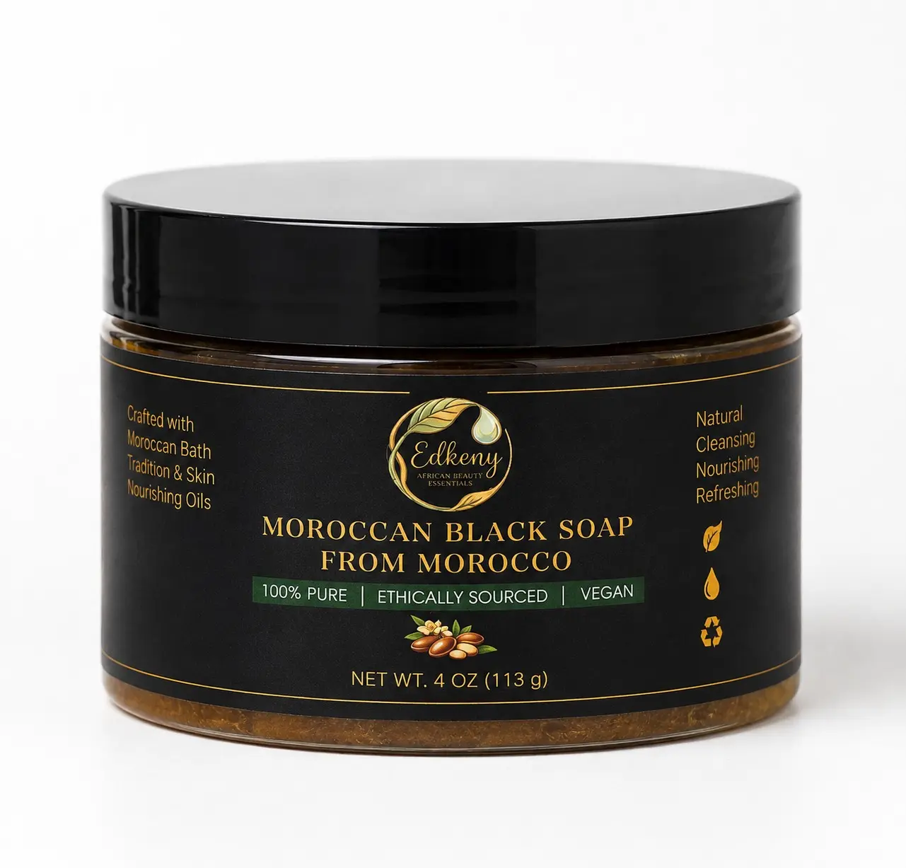 EDKONY Moroccan Black Soap – Traditional Moroccan Beldi Soap & Hammam Body Cleanser with Olive Oil – Made in Morocco, 4 oz