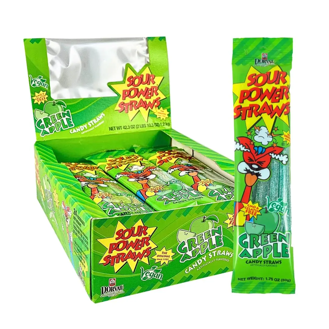 Sour Power Green Apple Straws – Sour Candy Straws (24 Pack)
