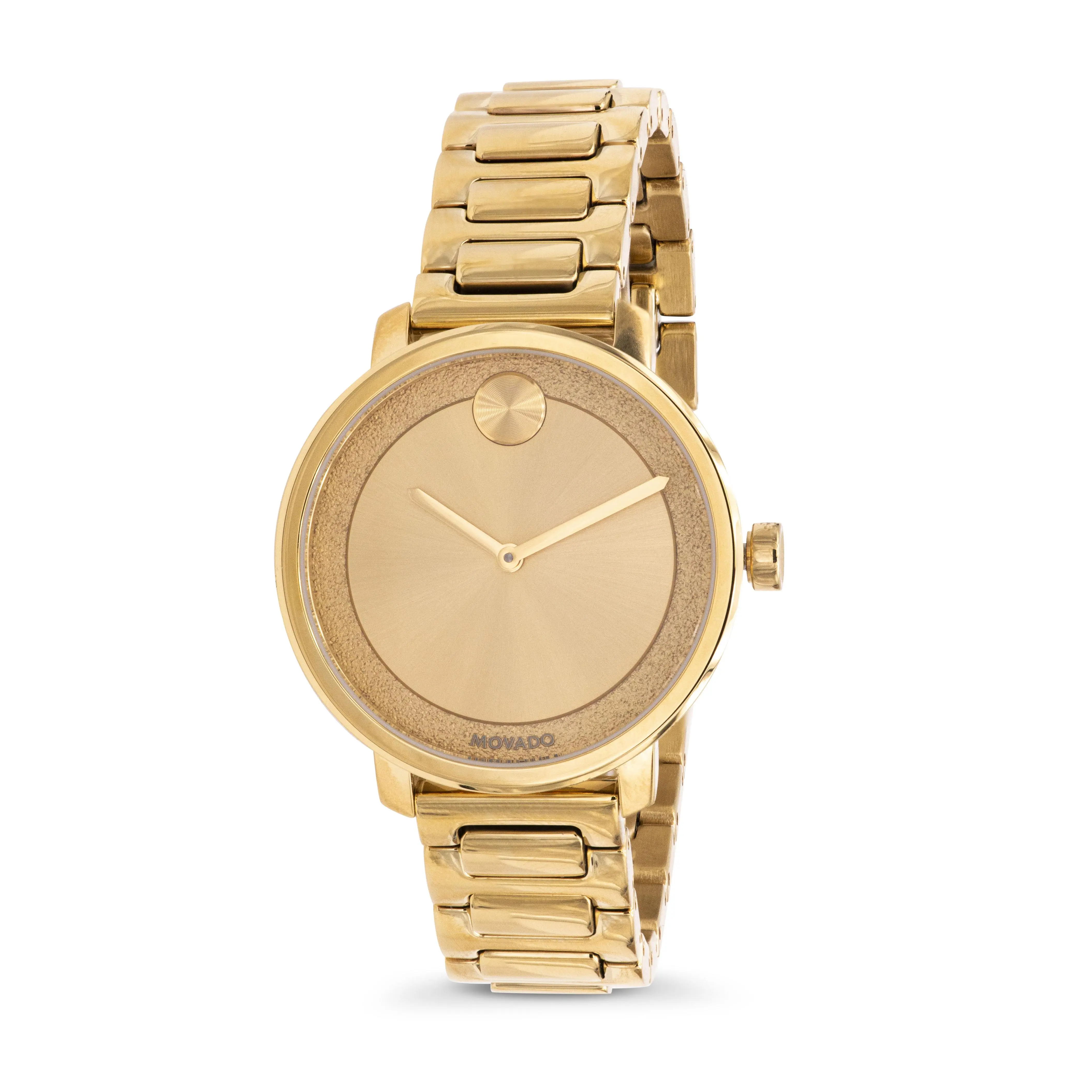 Movado Bold Women's Fashion Watch - Gold-Tone, 34mm Round Face, Steel Strap, 30M - 50M Water Resistance, Model 3600502, Ladies, Bold Look, None, Metal, Quartz, Quartz Drive