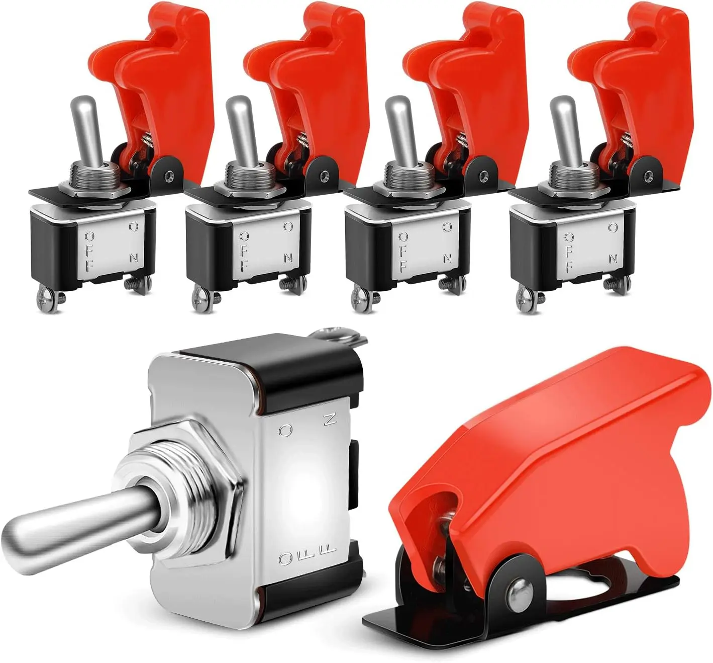 Nilight Heavy Duty SPST ON/Off Safety Rocker Toggle Power Switch, 12V-20A, Red Cover, 2-Pin, Car/Truck Electrical Accessories, 5-Pack