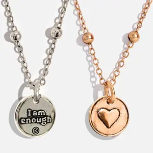 I Am Enough Heart Dainty Necklace with Heart Pendant and Elegant Design 36" Brass Chain Antique Gold Finish Secure Magnetic Clasp