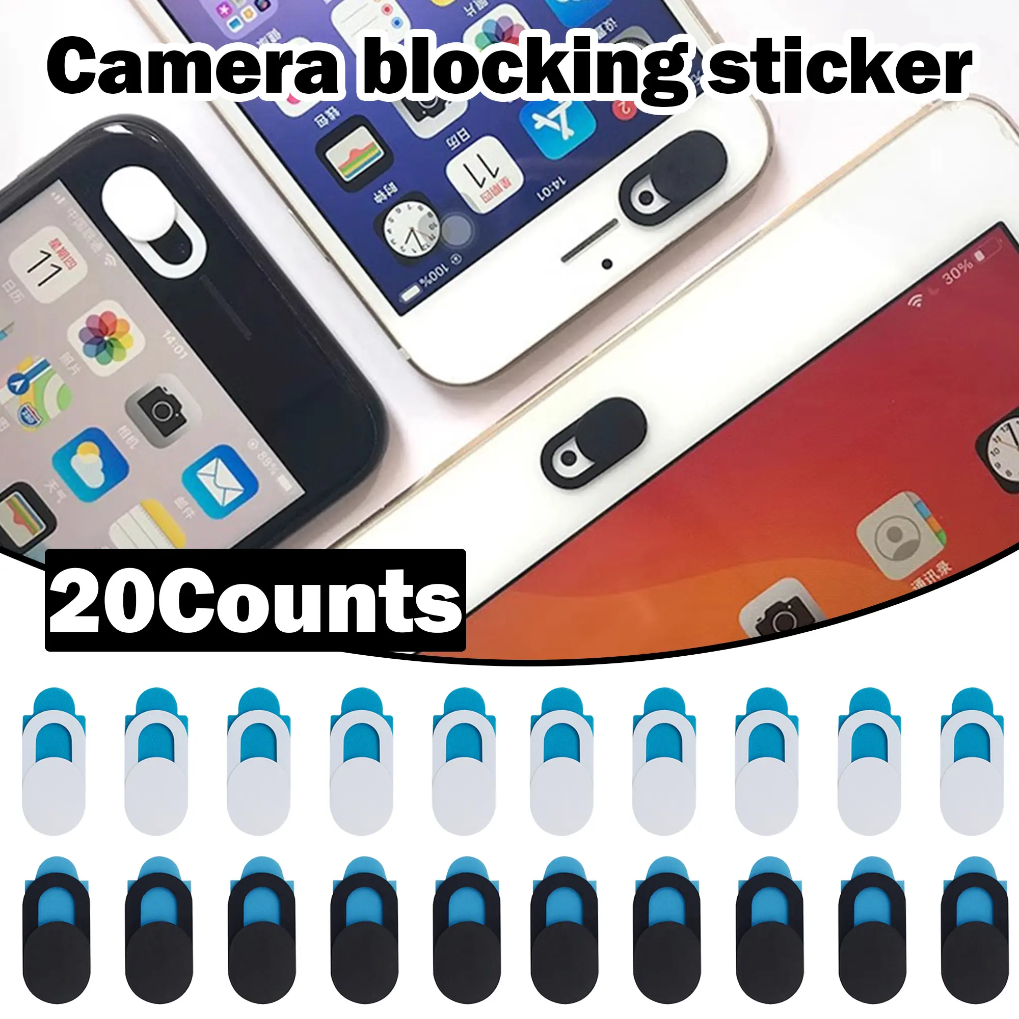 20 Counts Webcam Cover Slide Ultra-Thin Laptop Web Camera Cover Compatible with MacBook,Laptop,PC,Computer,iMac,iPad, iPhone. Web Blocker Protect Your Privacy and Security 10Black 10White