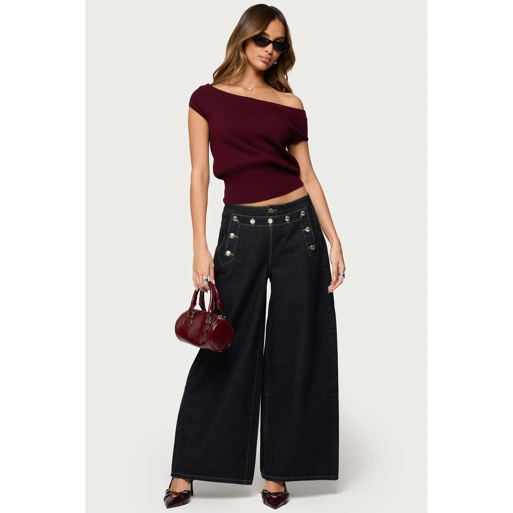 Frida Buttoned Low Rise Baggy Jeans