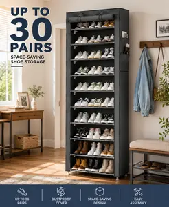 6/10 Tier Shoe Rack with Dustproof Cover, Gray Shoe Organizer for Entryway Closet Dorm Living Room