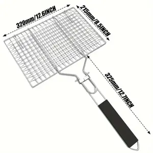 Fish Grilling Basket, Folding Portable Stainless Steel BBQ Grill Basket for Fish Vegetables Shrimp with Removable Handle, Perfect Dad Gift for Backyard, Camping & Tailgating, Outdoor Cooking, Mobile Grilling Station