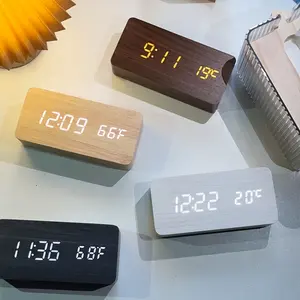 Simple Wooden Alarm Clock, USB Powered Bedside Clock for Bedroom & Study, Minimalist Fashion Home Decor Art, Modern Desk Table Clock for Living Room Office, Ideal Gift for Family Friends, Led Alarm Clock