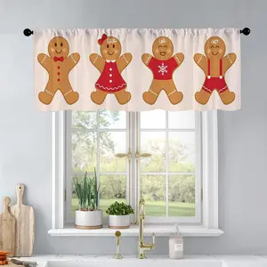 1Pc Christmas And New Year Printed Kitchen Curtains Set Of Gingerbread Man And Woman S Curtains Curtain Valance Living Room Bedroom Bathroom Home Decoration Curtain Home Decor 54X18 Inch