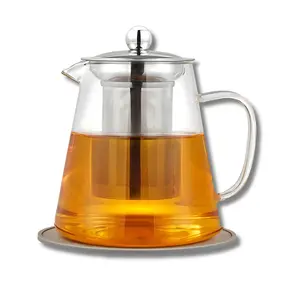Glass Tea Pot with Stainless Steel Filter, Silicone Coasters, Microwave Safe Infuser Kettle