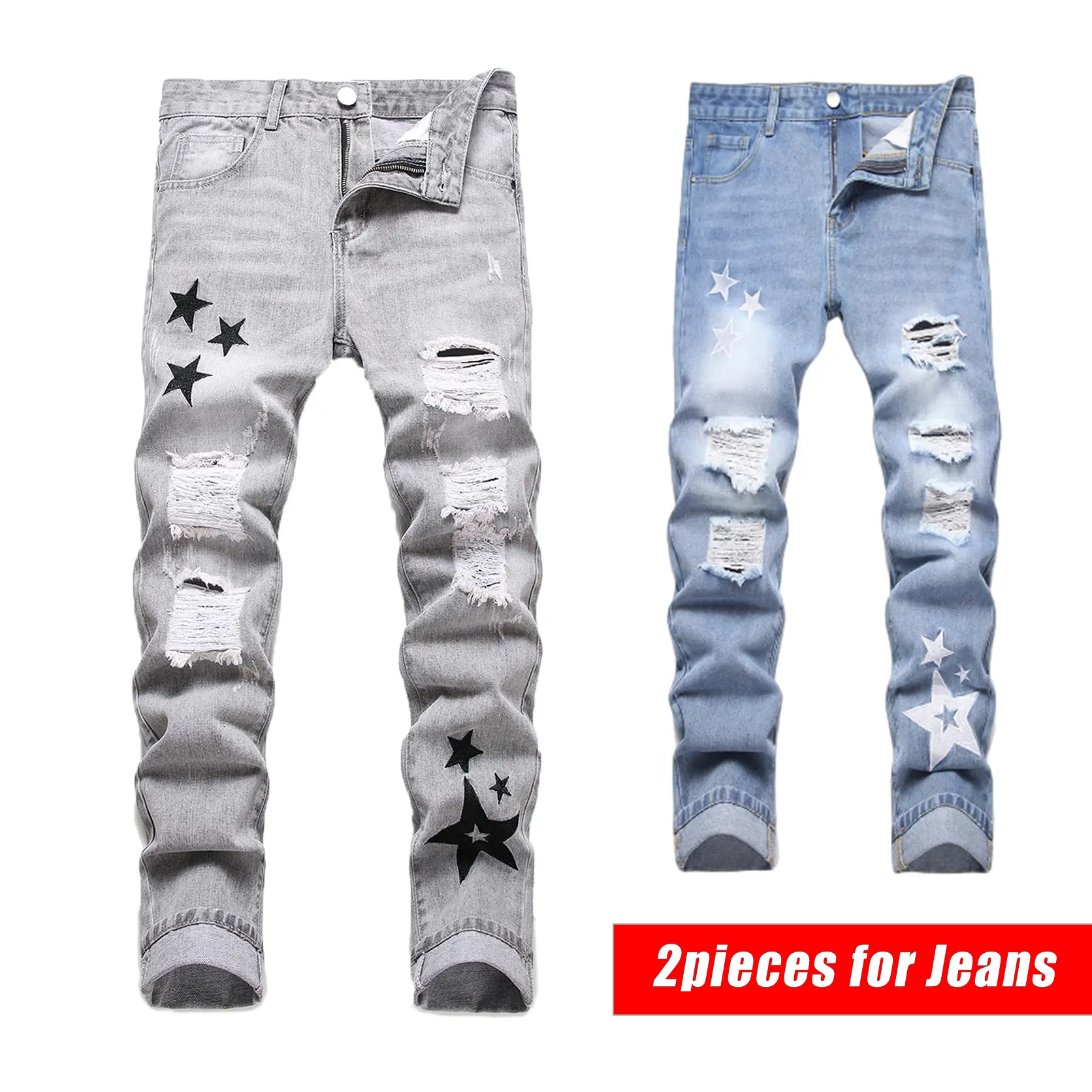 Men's 2-Piece Slim-Fit Straight-Leg Denim Jeans - Retro Ripped Casual Style (Sizes 28-38 Available) levi jeans