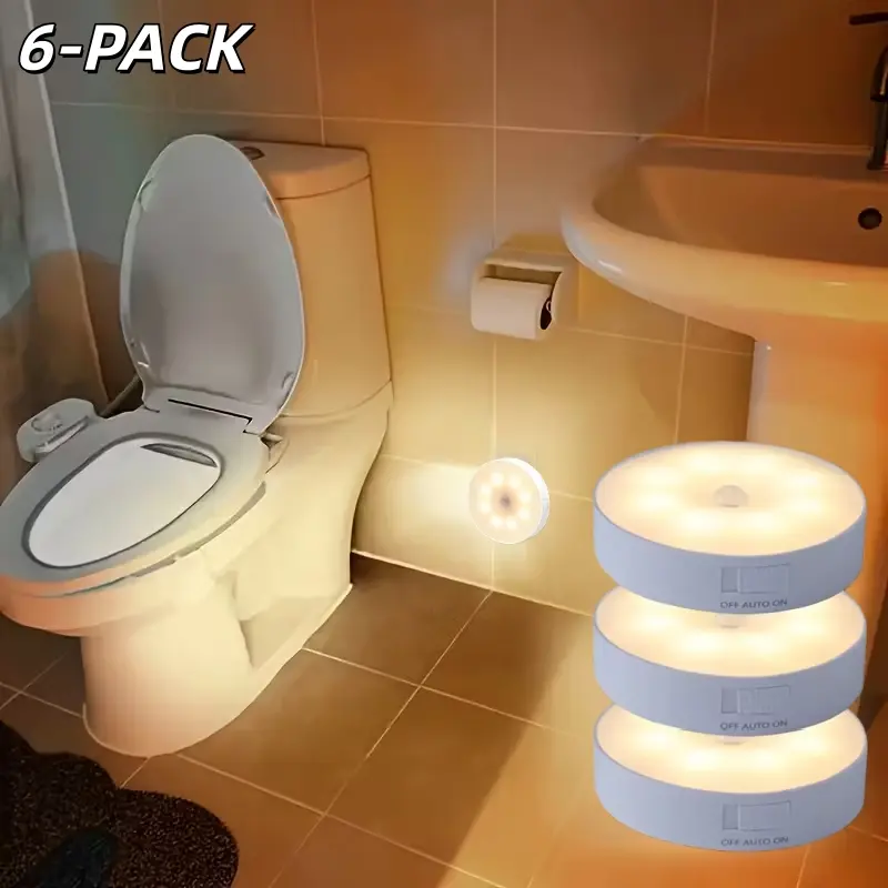 3/6pc Motion Sensor LED Illuminated Night Light, Led Nightlight, Motion Sensor Lamp, Night Lights for Bathroom, Bedside, Corridor, Easy Magnetic Installation, Rechargeable, Adjustable with Two Lighting Modes, Smart Sensor Mode And Constant Light Mode