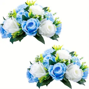Popular cross-border imitation flower wedding series leading decoration table fake flower living room hotel turntable middle desktop decorative flower sky blue Plastic Faux Flowers Artificial Flowers
