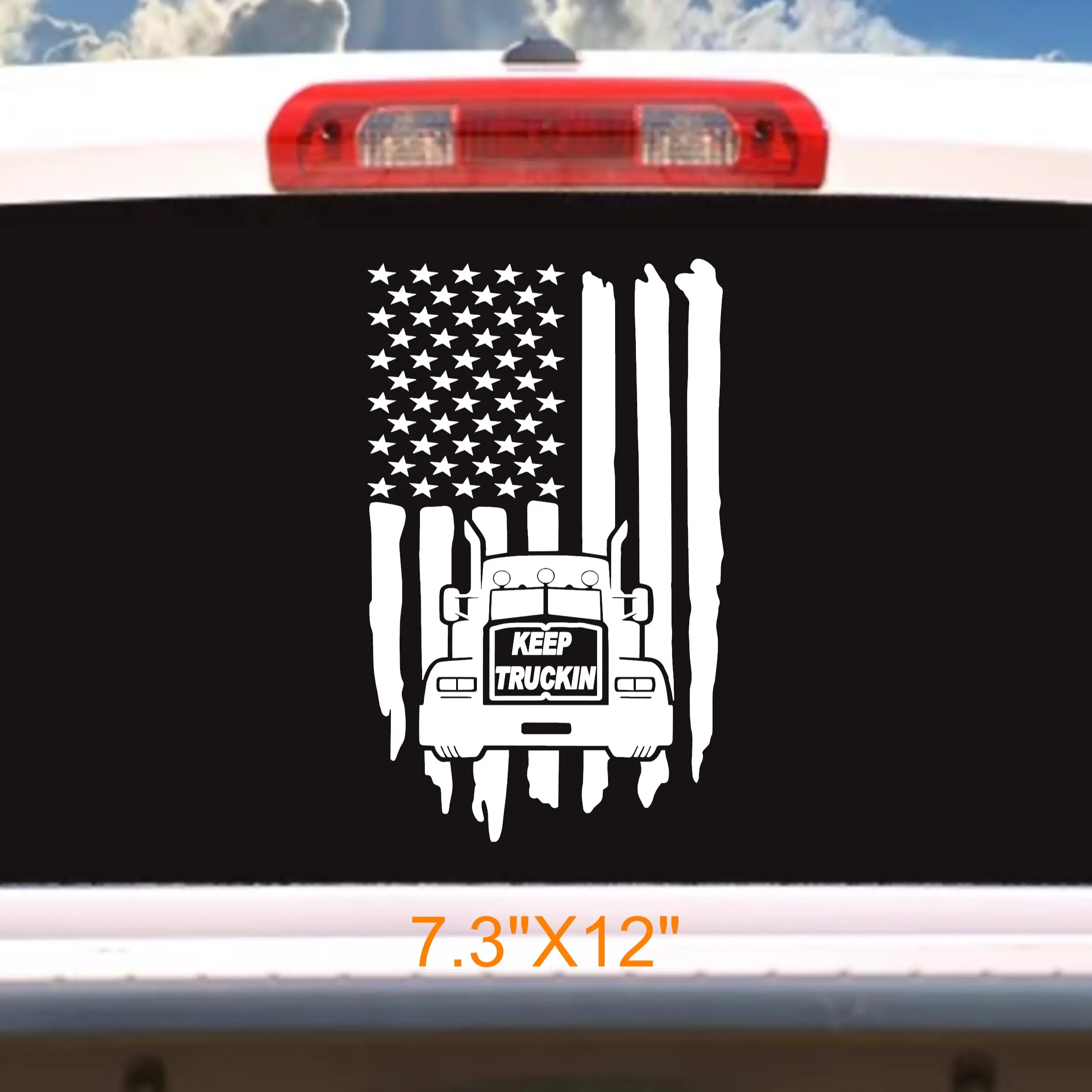 Keep on truckin American flag decal semi truck vinyl sticker, for truckers, drivers, trucking life, patriotic trucking hauling and more.