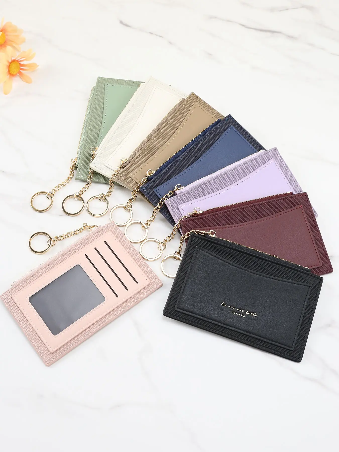 Minimalist Ultra-Thin Zipper Card Holder, Credit Card Organizer, Multi-Card Slots with Keychain, Transparent Window ID Wallet, Mini Coin Purse, Credit Cards Holder, Card Carrying Holder, Wallets Women