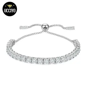 【#B97】2mm to 4mm Shiny Synthetic Moissanite Tennis Chain Bracelet Necklace 925 Sterling Silver Women Fine Jewelry Gift Party Everyday