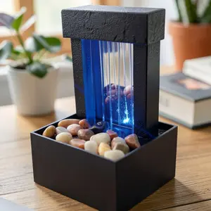Desktop Water Fountain with LED Light, Zen Stress Relief Decor, Home Office Desk Decoration, Relaxing Water Feature, Table Desk Ornament