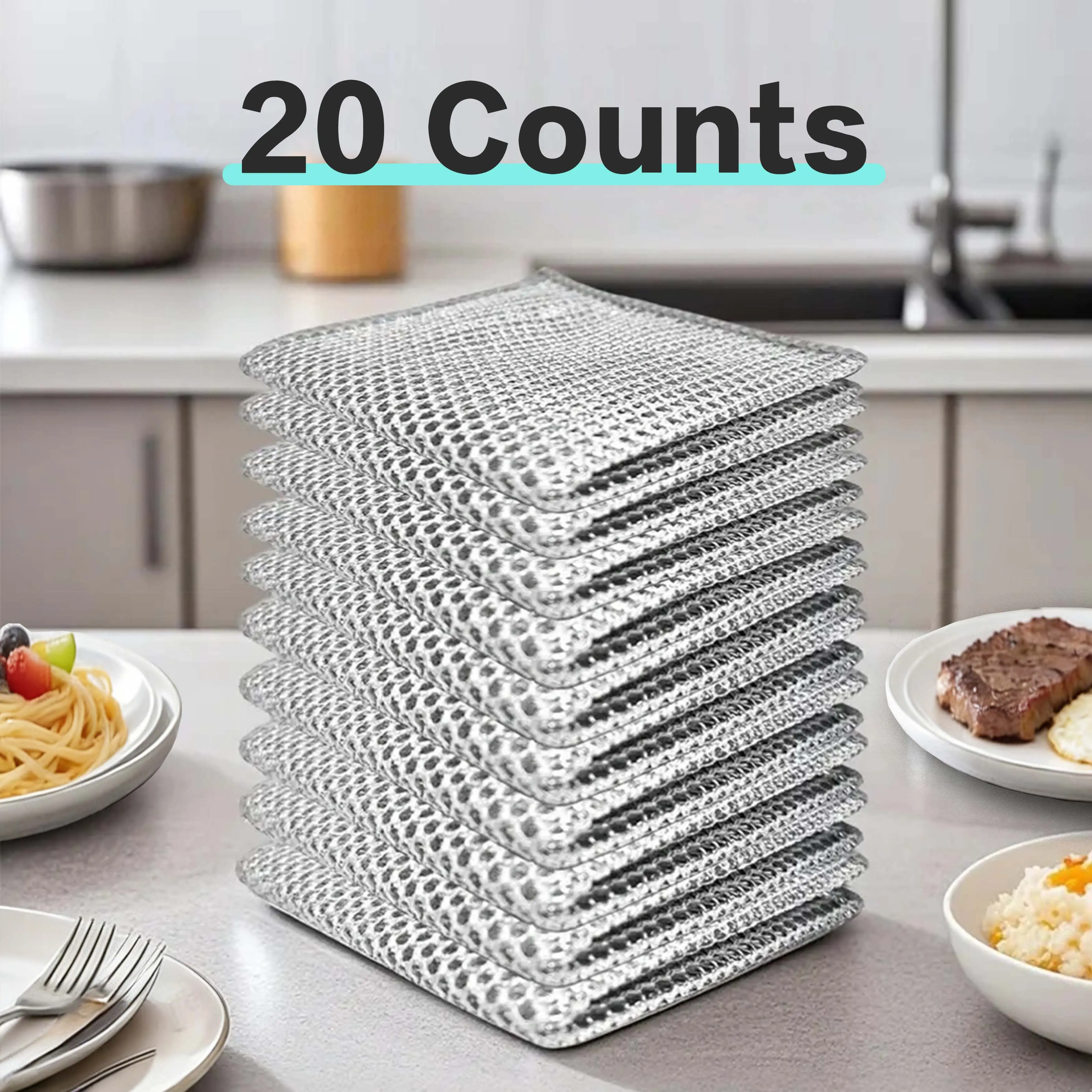 2026 NEW 20 Count Non-Scratch Wire DishCloths, Multipurpose Reusable Cleaning Rags for Wet & Dry Use, Washable Kitchen Towels for Sinks, Pots and Cookware