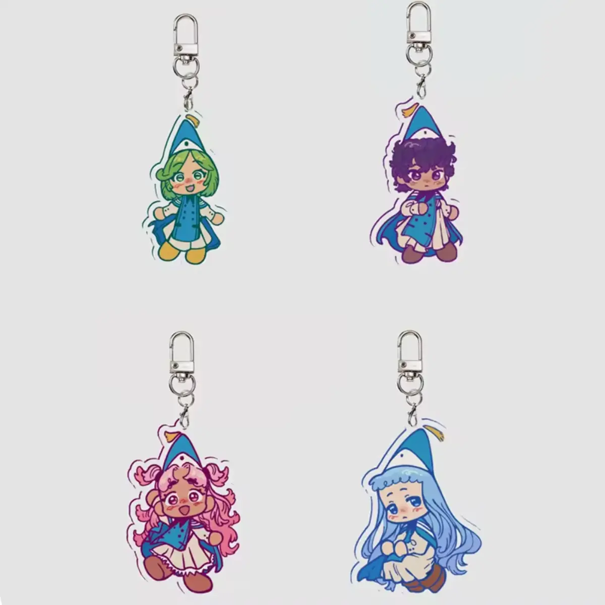WHA Witch Hat Atelier acrylic keychain, Olruggio, Qifrey, Coco, Richeh, Tartah, and Tetia accessory, backpack keychain