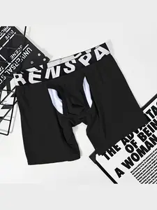 Men's High Elastic Seamless Long Briefs, Nylon Spandex Separated Compartments, Breathable Mesh, Anti-Chafe, Casual Gym Commute Wear