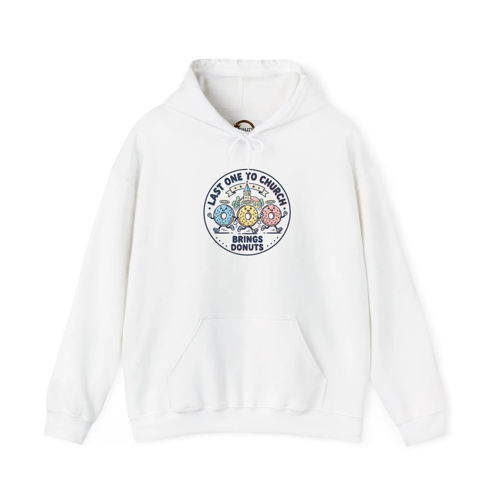 Last One to Church Eats Donuts Hoodie | Christian memes, retro church tee