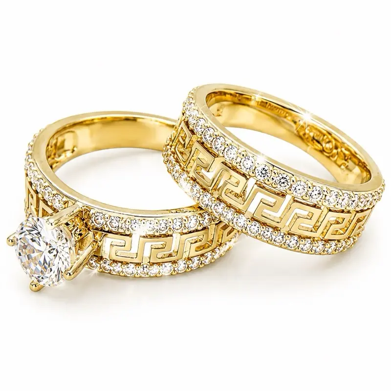Camelia Shop Duo Ring - Elegant Gold Metal Coating, Sparkling Stone, Female Custom Engraved Name Ring, Personalized Jewelry for EngagementEngraved Name Rings Ring-6007