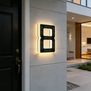 Isunmea 6.7 Inch Solar Powered Lighted House Numbers Waterproof LED Backlit Address Signs, Illuminated Light Up House Address Numbers for Outdoor Exterior Wall Door, Modern Farmhouse Home Decor Number Plaque
