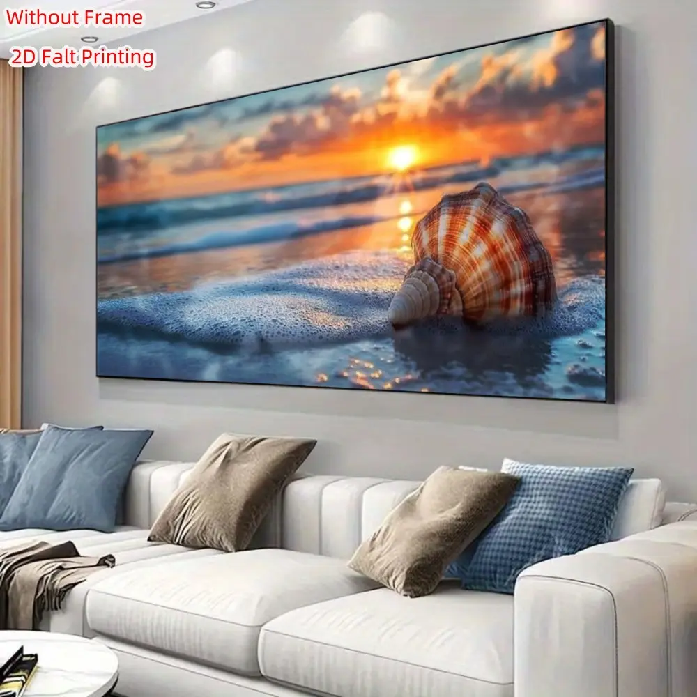 Large Sunset Ocean Shell Diamond Painting Kit, DIY Full Circle Diamond Art Handicraft, Frameless Home Decor, Perfect Gift for Holidays