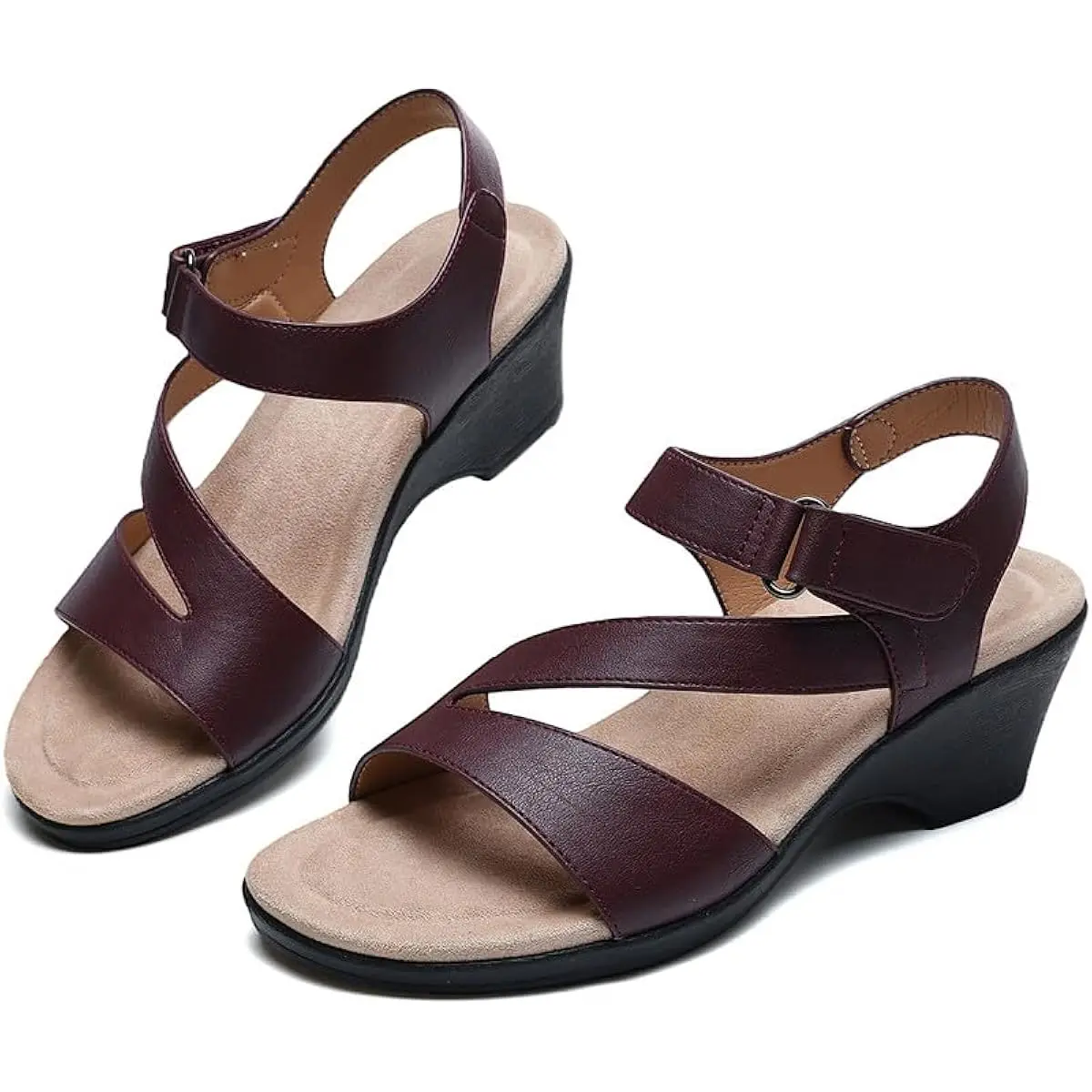 Wedge Sandals for Women Dressy Heels 2-Inch Platform Leather Dress Shoes with Wide Toe Arch Support Adjustable Strap Comfort Casual for Summer Work Travel beach Dating Wedding