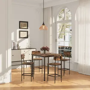Dining Table Set for 4, Retro Kitchen Table and Chairs Set for 4, Metal Frame, Space-Saving Table and Chairs Set of 4 for Small Place, Living Room, Breakfast Nook