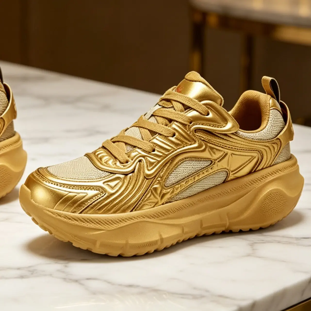 Sporty Chic Platform Sneakers, High Fashion Chunky Flatforms for Female, Lightweight & Flexible with Orthopedic Support, Metallic, Everyday Wear, Metallic Shine, Flexible Fit, Ortho Support, Futuristic Shine, Active Wear, Chunky Sole
