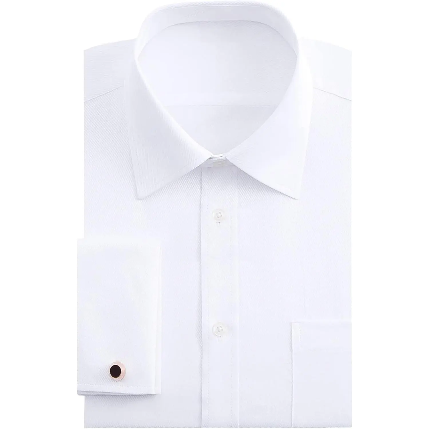 Men's French Cuff Dress Shirts Regular Fit Long Sleeve Spread Collar Metal Cufflink