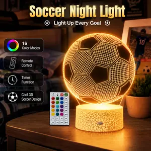 Soccer 3D Optical Illusion Night Light LED Desk Lamp with Remote & Touch Controls USB Powered for Kids' Bedrooms Home Decorations or Holiday Gifts,Deals For You Days