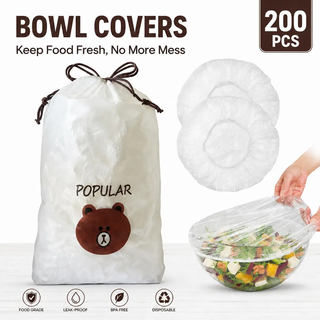 200 PCS Disposable Stretch Food Covers for Bowls & Plates, Elastic Bowl Covers, Plastic Wrap Alternative for Leftovers, Fruits, Vegetables & Kitchen Food Storage