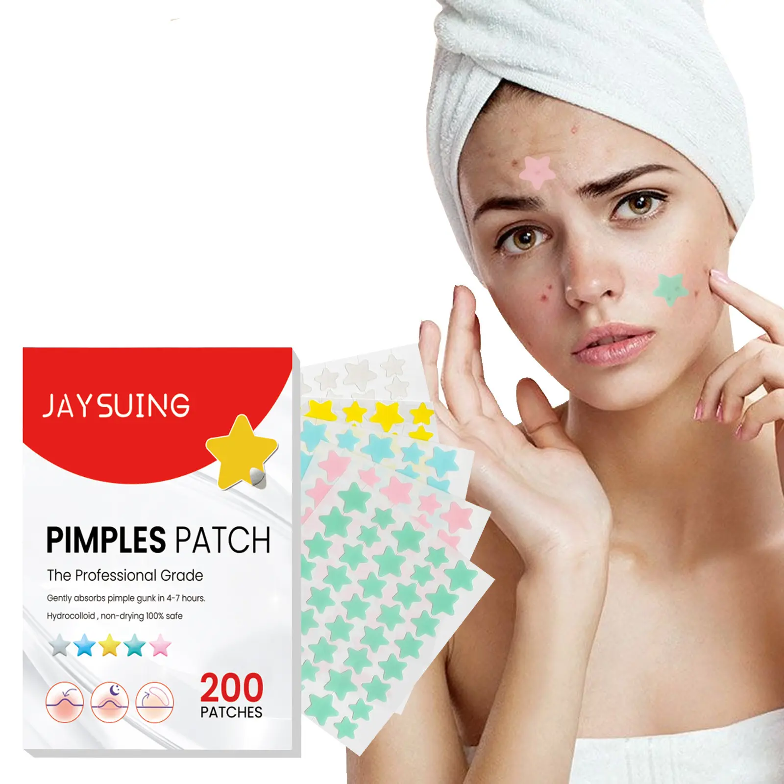 Hydrocolloid & Hydrogel Acne Patches, 200-Count Daily Facial Face Care Products - Invisible Blemish Repair Anti-Acne Spot Treatment for All Skin Types, Disposable Makeup Tool Set with Brush Washer, Zip-Closure Storage Bag & Realistic Faux Freckles