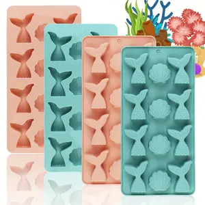 1pc Pink/Blue Mermaid Tail & Shell Silicone Mold - Easy-Release, Non-Stick for Cake Decorations, Desserts, Ice Cubes, Chocolates, Gummy & Hard Candies - Perfect for Weddings, Christmas, Valentine's, Thanksgiving, Mermaid Cake Decorations