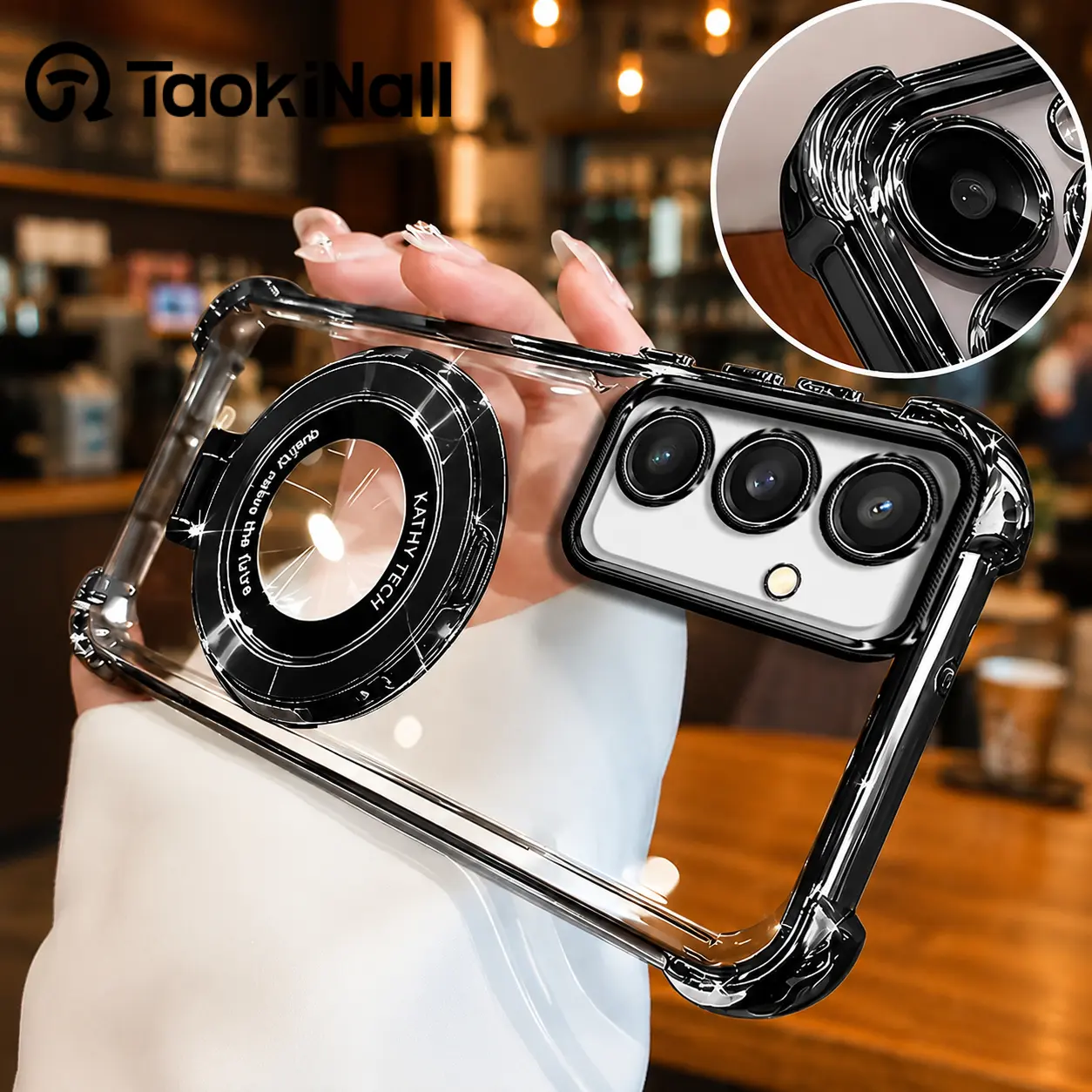 TAOKINALL Suitable for [Galaxy S24 Fe] high-end phone case, Electroplated Luxury Clear Phone Case with Ring Stand Holder 4-Corner Shockproof Camera Protective Cover 952