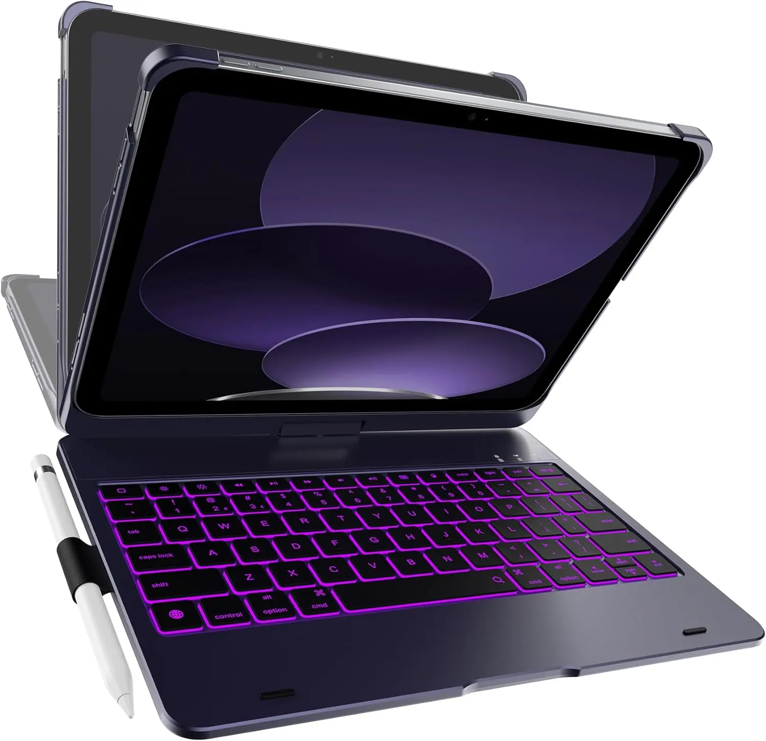 Midnight Flexbook Tablet Keyboard Case Accessories for iPad 11th Gen (A16, 2025) & iPad 10th Gen (10.9in, 2022) - No Trackpad, 11-Color Backlight, 360-Rotatable, 7 Use Modes, Thin & Lightweight, Compact Shell