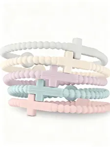 5Pcs Cute Random Color Hand Strap Thin Cross Silicone Bracelet New Fashion Bracelets Accessories Gifts, Ins Style Design, Suitable For Daily Wear, Gift For Friends, Family, Couples, Birthday And Holiday, Bangle Bracelet