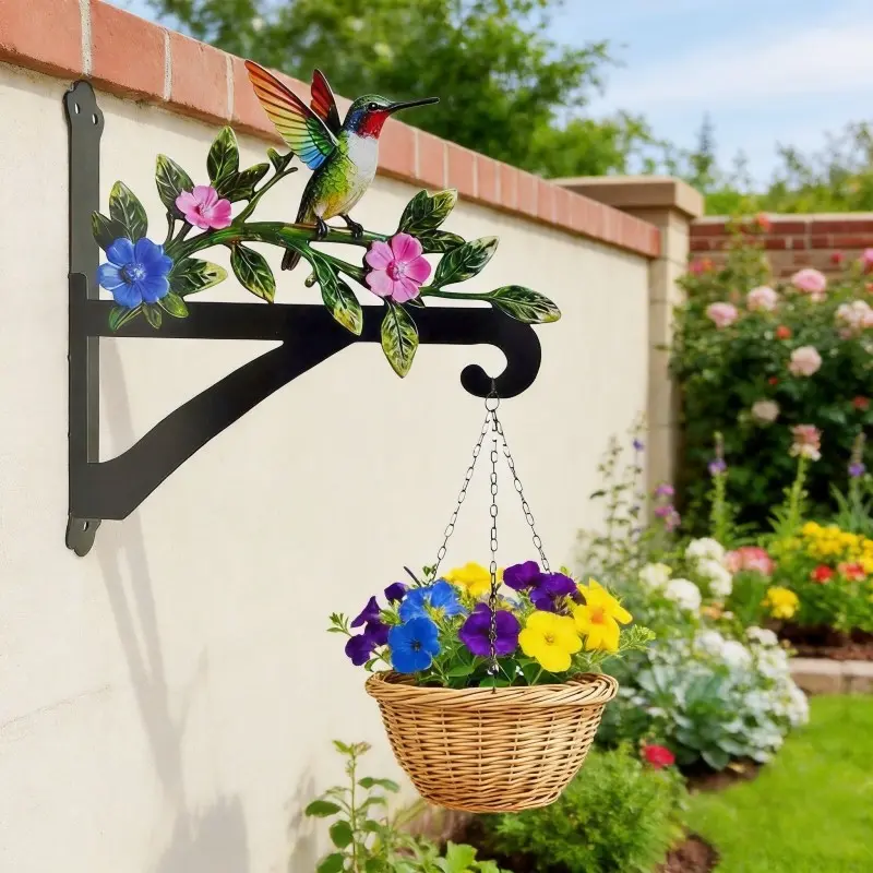 Iron Metal Colorful Hummingbird Wall Flower Ring Hook, Rustproof Sunscreen, Decorative Hanging Hook for Bird Feeder Wind Chime Solar Lamp Basket Lantern, Garden Accessories, Hanging Baskets
