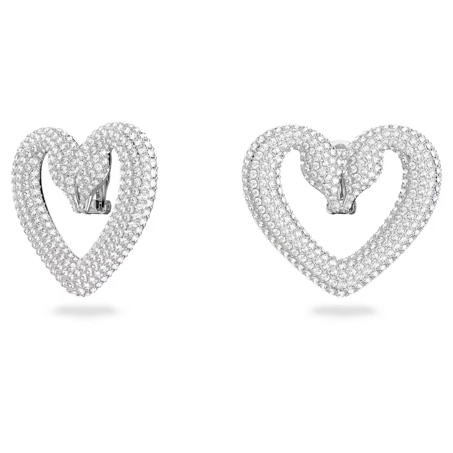 Swarovski Una Large Heart Clip Earrings for Women, Rhodium Plated with Pave Crystals, Elegant for Evening Looks & Gifting, 1 5/8 Inches, Formed, Family, Una Series